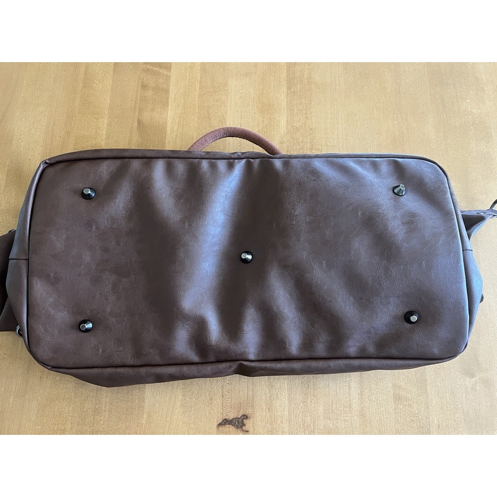 Seyfocnia Brown Faux Leather Duffle Bag Travel Weekender Gym Bag Shoe - Picture 7 of 9